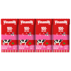 Lốc 4 sữa Vinamilk 100% 110ml dâu chính hãng | Siêu Thị GO!– Thực phẩm giá tốt