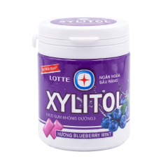 Kẹo gum không đường Lotte Xylitol Blueberry Mint hũ 130.5g chính hãng