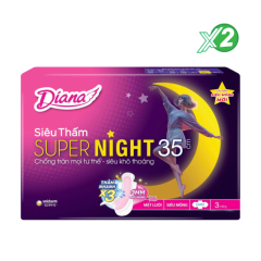 Lô 2 Băng vệ sinh Diana ban đêm siêu bảo vệ 35cm 3 miếng chính hãng
