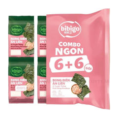 Lô 12 rong biển giòn Bibigo vị muối hồng gói 4g chính hãng