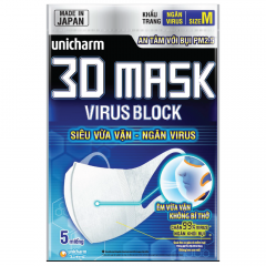 Khẩu trang Unicharm 3D Mask ngăn virus size M gói 5 miếng chính hãng
