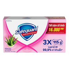 Lô 3 bánh Xà bông Safeguard hoa hồng & lô hội 115g chính hãng