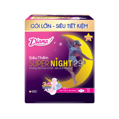 Băng vệ sinh Diana siêu thấm ban đêm dài 29cm gói 12 miếng chính hãng