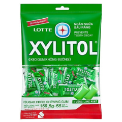 Kẹo gum không đường Lotte Xylitol Lime Mint gói 159.5g chính hãng