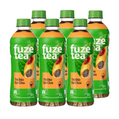 Lô 6 trà đào hạt chia Fuzetea chai 350ml chính hãng