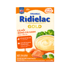 Bột ăn dặm Ridielac Gold cá hồi, bông cải xanh hộp giấy 200g chính hãng