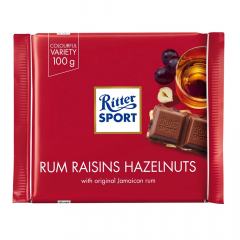 Socola Ritter Sport rượu Rum nho khô hạt dẻ 100G chính hãng