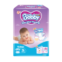 Tã dán Bobby siêu thấm khô thoáng size M 76 miếng chính hãng
