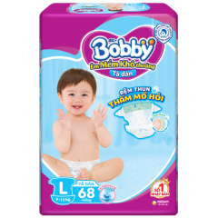 Tã dán Bobby siêu thấm khô thoáng size L68 miếng chính hãng