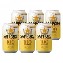 Lô 6 bia Sapporo 100 Premium lon 330ml chính hãng