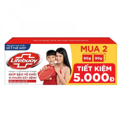 Lốc 2 xà bông cục Lifebuoy bảo vệ vượt trội 90g chính hãng