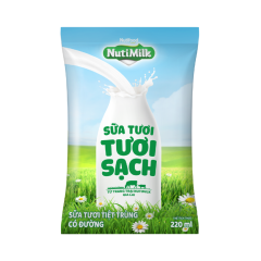 Sữa tươi tiệt trùng NutiMilk tươi sạch có đường bịch 220ml chính hãng | Siêu Thị GO!– Thực phẩm giá tốt