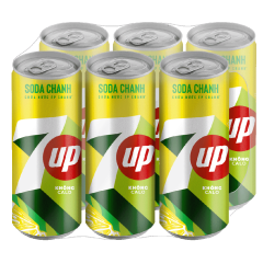 Lô 6 nước ngọt 7Up soda chanh không calo lon 320ml chính hãng