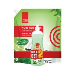 Nước rửa chén GO! trà xanh túi 3.6kg + hàng tặng chính hãng