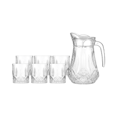 Bộ bình thủy tinh 1.58L và 6 ly 218ml Deli khía chính hãng