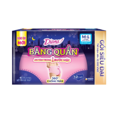 Băng vệ sinh Diana ban đêm dạng quần size M L gói 12 miếng chính hãng