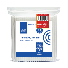 Tăm bông trẻ em thân nhựa GO! hộp 100 cây + hàng tặng chính hãng