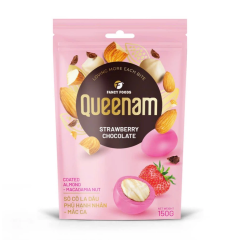 Socola dâu Queenam phủ hạnh nhân mắc ca 75g chính hãng