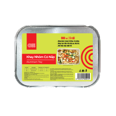 Lô 5 Khay nhôm chữ nhật nắp GO! 800ml chính hãng