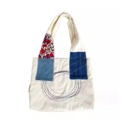 Túi canvas phối jean màu kem chính hãng