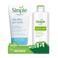 Sữa rửa mặt Simple WaterBoost sạch sâu và cấp ẩm 150ml + Hàng tặng chính hãng