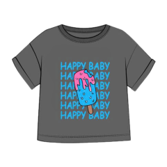 Áo thun bé trai Tre Xanh in Happy xám chì size 4 chính hãng
