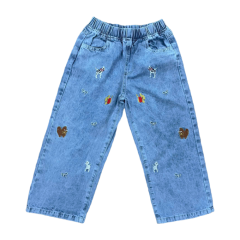 Quần jean dài bé gái Tre Xanh thêu màu xanh nhạt size 6 chính hãng