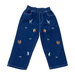 Quần jean dài bé gái Tre Xanh thêu màu xanh đậm size 6 chính hãng