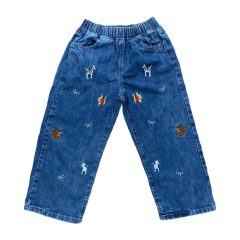 Quần jean dài bé gái Tre Xanh thêu màu xanh đen size 6 chính hãng