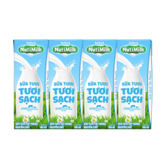 Lô 4 sữa tươi tiệt trùng NutiMilk không đường hộp 180ml chính hãng | Siêu Thị GO!– Thực phẩm giá tốt
