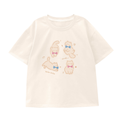 Áo thun bé gái tay ngắn mèo HN2 3377 màu kem size 6 chính hãng