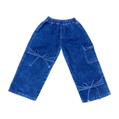 Quần jean bé gái Tre Xanh thắt nơ màu xanh đậm size 10 chính hãng