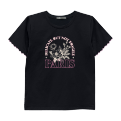 Áo thun nữ Hồng Nhật in Paris màu đen size S chính hãng