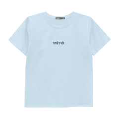 Áo thun nữ Hồng Nhật in chữ TUYỆT VỜI xanh biển size S chính hãng