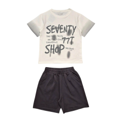 Bộ tay ngắn bé trai Việt Ý in SEVENTY màu trắng size 12 chính hãng