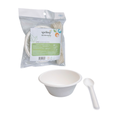 Combo chén 240ml và muỗng bã mía Spriing chính hãng