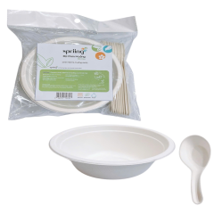Combo chén 350ml và muỗng canh bã mía Spriing chính hãng