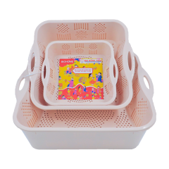 Bộ 6 thau rổ vuông màu hồng size 19-27-34cm chính hãng | Siêu Thị GO!– Thực phẩm giá tốt