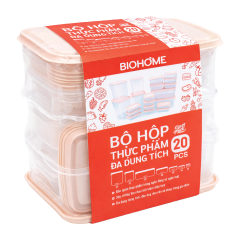 Bộ 20 hộp thực phẩm đa dung tích Bioplas màu hồng chính hãng