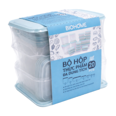 Bộ 20 hộp thực phẩm đa dung tích Bioplas màu xanh pastel chính hãng
