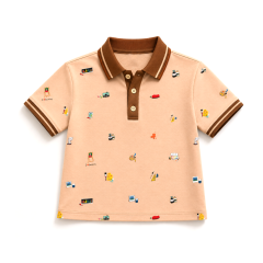 Áo thun polo bé trai Việt Ý in hội họa màu cafe size 8 chính hãng